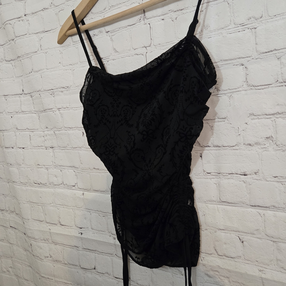 Black Lace Ruched Dress‎